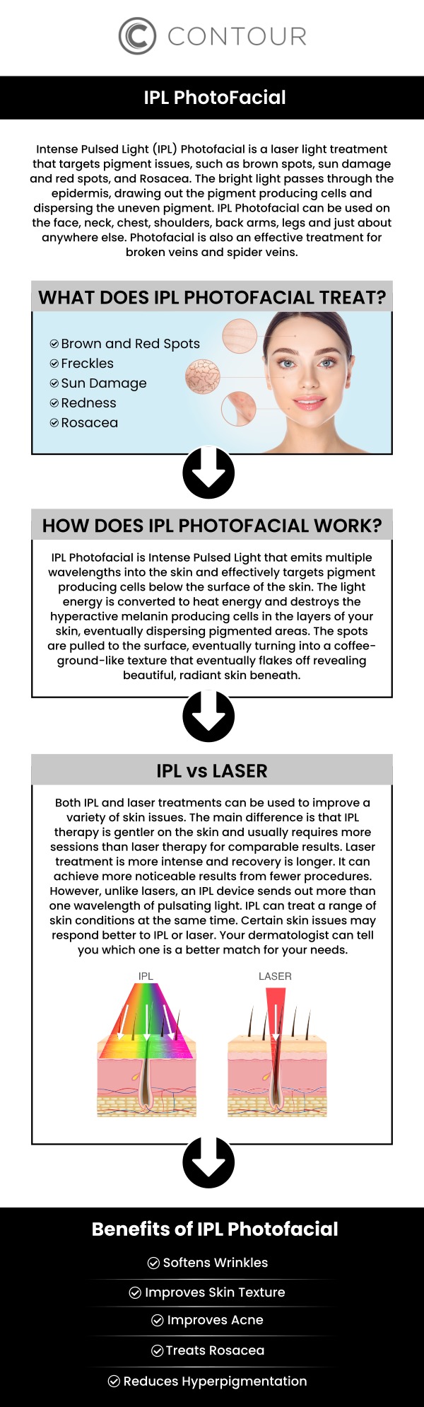 IPL (Intense Pulsed Light) is a non-invasive treatment that improves skin texture, tone, and appearance by targeting pigmentation, sun damage, acne, and other skin issues. The cost of IPL treatment can vary depending on factors such as the treatment area, the number of sessions required, and the specific concerns being addressed. On average, IPL treatments range from $200 to $500 per session. At Contour Medical Spa, Cecilia Scott, RN BSN, customizes each IPL treatment to ensure optimal results for your unique skin needs. We are dedicated to providing safe and effective treatments that help rejuvenate your skin and enhance your natural beauty. For more information, contact us today or schedule an appointment online. We are conveniently located at 18641 Devonshire Street Northridge, CA 91324. IPL (Intense Pulsed Light) is a non-invasive treatment that improves skin texture, tone, and appearance by targeting pigmentation, sun damage, acne, and other skin issues. The cost of IPL treatment can vary depending on factors such as the treatment area, the number of sessions required, and the specific concerns being addressed. On average, IPL treatments range from $200 to $500 per session. At Contour Medical Spa, Cecilia Scott, RN BSN, customizes each IPL treatment to ensure optimal results for your unique skin needs. We are dedicated to providing safe and effective treatments that help rejuvenate your skin and enhance your natural beauty. For more information, contact us today or schedule an appointment online. We are conveniently located at 18641 Devonshire Street Northridge, CA 91324.